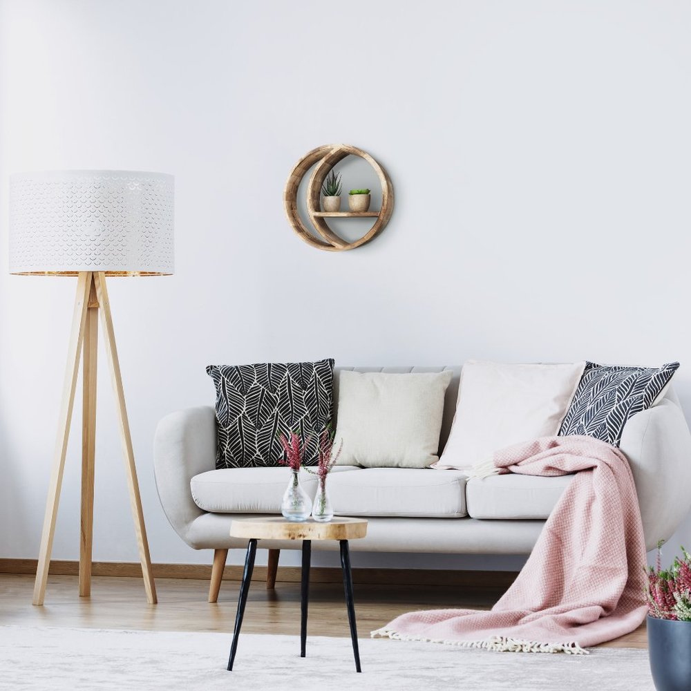 Small Round Floating Shelf with Moon Design - Picture 2 of 3